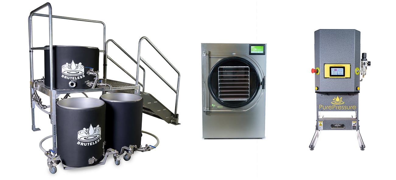 PurePressure Commercial Bruteless Hash Washing Setup Harvest Right Freeze Dryer and Longs Peak Rosin Press